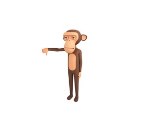 Monkey character showing thumb down in 3d rendering.