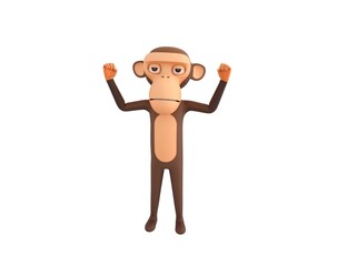 Monkey character raising two fists in 3d rendering.