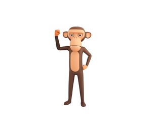 Monkey character raising right fist in 3d rendering.