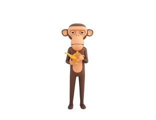 Monkey character rubbing a magic lamp in 3d rendering.