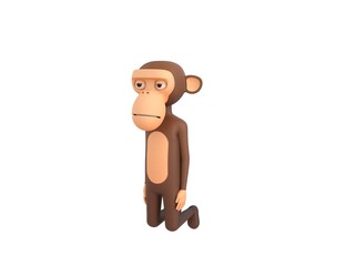 Monkey character kneeling in 3d rendering.
