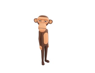 Monkey character standing and look up to camera in 3d rendering.