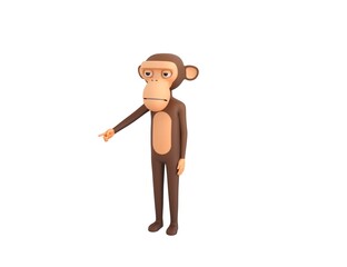 Monkey character pointing to the ground in 3d rendering.
