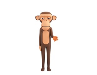 Monkey character giving his hand in 3d rendering.