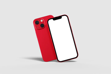 Realistic blank red phone pro illustration for mockup. 3D Render.