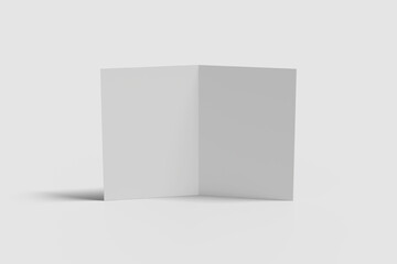 Realistic blank bifold brochure illustration for mockup. 3D Render.