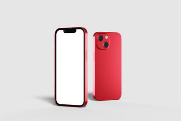 Realistic blank red phone pro illustration for mockup. 3D Render.