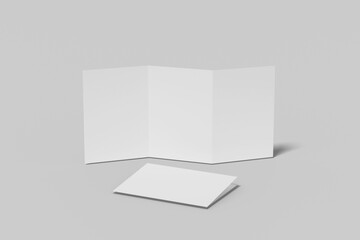 Realistic blank trifold brochure illustration for mockup. 3D Render.