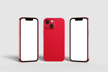 Realistic blank red phone pro illustration for mockup. 3D Render.