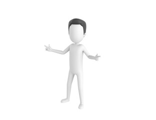 Stick Man with Hair character pointing index finger both two side in 3d rendering.