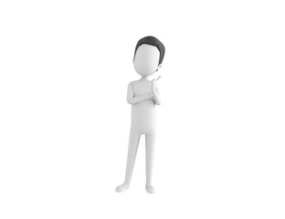 Stick Man with Hair character thinking in 3d rendering.