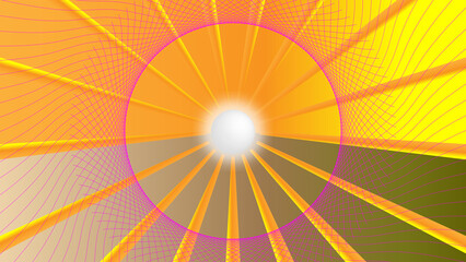 Fototapeta premium Abstract Image. The illustrations and clipart. White light is in the center of the bold yellow circle lines and abstract red wave lines.