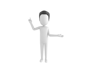 Stick Man with Hair character giving information in 3d rendering.