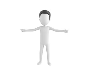 Stick Man with Hair character pointing finger two side in 3d rendering.