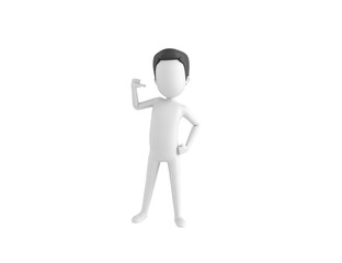 Stick Man with Hair character pointing to himself in 3d rendering.