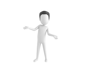 Stick Man with Hair character spreading his hands in 3d rendering.