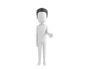 Stick Man with Hair character giving his hand in 3d rendering.