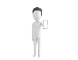 Stick Man with Hair character showing his phone in 3d rendering.
