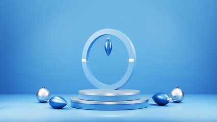 Background products display Luxury podium scene with geometric platform. blue background 3d rendering with blue podium stand to show cosmetic products advertising mockup and package presentation ads