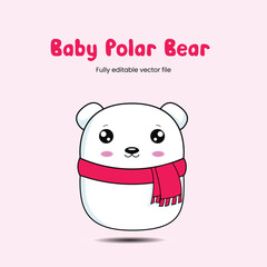 cute little baby Polar bear vector illustration clipart | fully editable