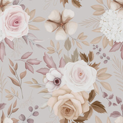 beautiful flower and leaves seamless pattern
