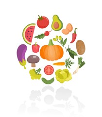 Set of vegetables. Collection of fresh and natural products. Proper nutrition, diet with vitamins, vegetarianism. Salad ingredients. Cartoon flat vector illustrations isolated on white background