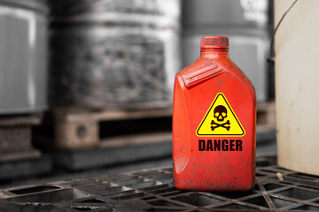 A chemical or lube oil bottle with toxic 