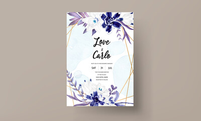 wedding invitation card with beautiful navy floral