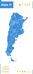 Argentina - blue low poly map, polygonal map. Outline map. Vector illustration.