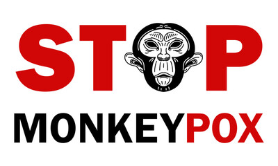 Stop monkeypox virus vector illustration. Slogan against disease, banner with text. Smallpox outbreak, zoonotic contagious infection. Medical, scientific concept. Template for web design, brochures