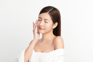 Beautiful young asian woman with clean fresh skin on white background, Face care, Facial treatment, Cosmetology, beauty and spa, Asian women portrait.