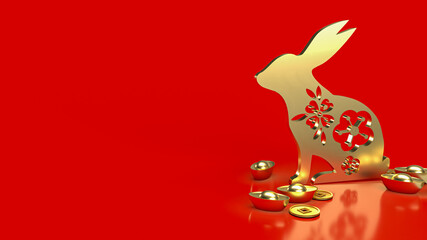 The gold rabbit and chines money for promotion concept 3d rendering