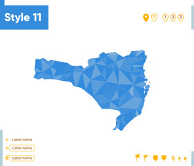 Fototapeta premium Santa Catarina, Brazil - blue low poly map, polygonal map. Outline map. Vector illustration.