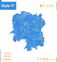 Hunan, China - blue low poly map, polygonal map. Outline map. Vector illustration.