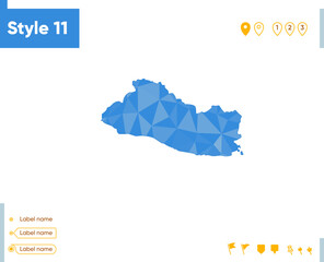 El Salvador - blue low poly map, polygonal map. Outline map. Vector illustration.