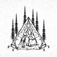 Camping Tent Mountain Illustration
