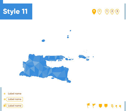 East Java, Indonesia - blue low poly map, polygonal map. Outline map. Vector illustration.