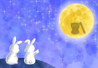 Graphic images of Korean traditional holiday Chuseok(Thanksgiving day) with a full moon © LAON