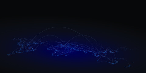 Transportation and connections of the world. Vector illustration created from dots and lines. logistics concept for business on dark blue background.