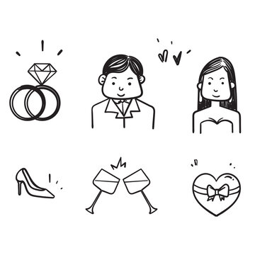 hand drawn doodle wedding icon collection illustration vector