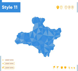 Zavkhan, Mongolia - blue low poly map, polygonal map. Outline map. Vector illustration.