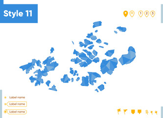 Arkhangelsk Region Part 03, Russia - blue low poly map, polygonal map. Outline map. Vector illustration.