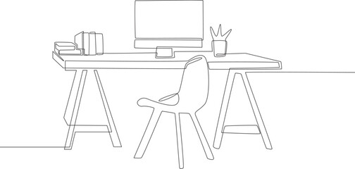 simple line of an office table or a work from home mini office. office activity or work from home concept.
