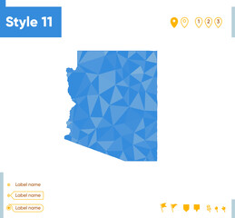 Arizona, USA - blue low poly map, polygonal map. Outline map. Vector illustration.