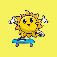 Cute sun cartoon playing skateboard
