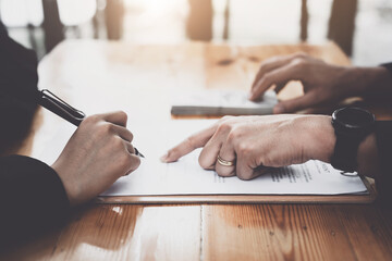 Corruption concept, law, civil servants sign government project documents and receive corruption...