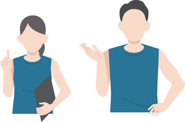 アドバイスをする　スポーツインストラクター　トレーナー　男女　イラスト