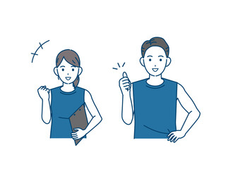 ガッツポーズをする　スポーツインストラクター　トレーナー　男女　イラスト