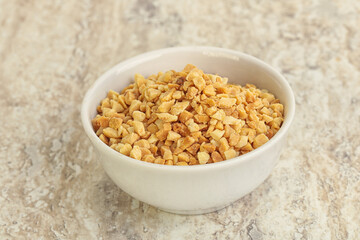 Crunched roasted peanut in the bowl