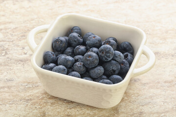 Sweet ripe blueberry heap in the bowl